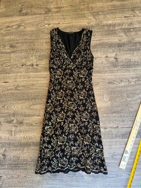 Karen Kane Black Dress with Gold Lace Overlay